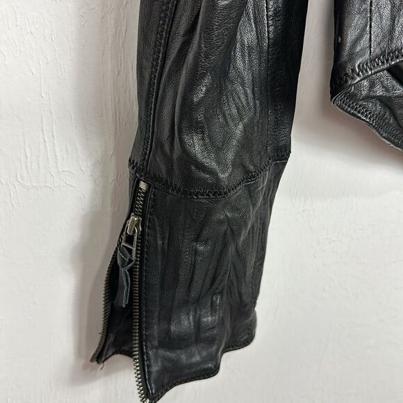 Saint Tropez Black Leather Asymmetrical Zip Jacket With Pockets Size M - Picture 3 of 11